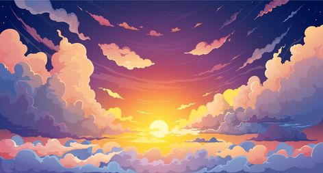 Anime Sunset Background, Anime Sunset, Background Clouds, Cartoon Mountain, Sunrise Wallpaper, Sky Anime, Sunset Background, Cloud Wallpaper, Orange Sky