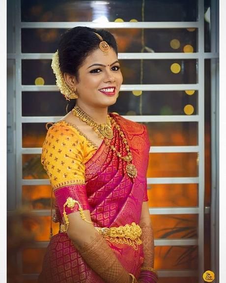 Pink Wedding Saree and yellow Blouse Golden Blouse Design, Beautiful Blouse Designs, Night Reception, Pink Saree Blouse, Pink Silk Saree, Embroidery Blouses, Wedding Saree Blouse Designs, Fashion Blouses, Bride Portraits