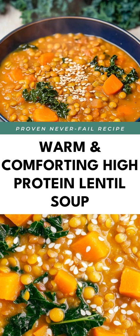 Image for Warm & Comforting High Protein Lentil Soup Lentil And Cabbage Soup, Chickpea Lentil Soup, Healthy Lentil Soup Recipes Easy, Lentil Chickpea Soup, Dinner Recipes With Lentils, Gut Friendly Soup, Healthy Lentil Soup Recipes, High Protein Lentil Soup, Recipes With Lentils Healthy