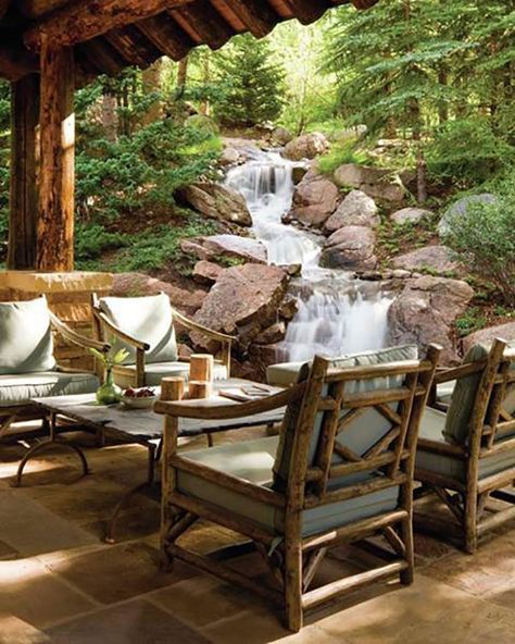 Rustic Patio Furniture Just in Time for Spring - Mountain Living Colorado Mountain Homes, Victoria Hagan, Outdoor Seating Area, Design Workshop, Plumbing Fittings, Hiasan Bilik, Construction Cost, Design Seeds, Mountain Homes