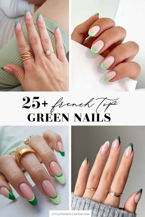 Looking for green nails? Check out this list of gorgeous green French tip nails to inspire you. There’s a variety of green French tips including acrylic, almond, short, coffin, long, with gold and other designs, and so much more. You’ll love the aesthetic of these chic green trendy nails! Coffin Green Tip Nails, Green Nails With Green Tips, Green Tip French Manicure, Green Tip Dip Nails, French Manicure Green Tips, French Nails With Green Design, Neon Green French Tip Nails Almond, Green Tip Nails Almond, Green French Manicure Nails