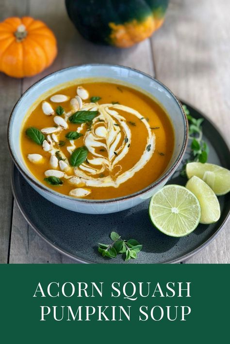 Acorn Squash Pumpkin Soup Acorn Squash And Pumpkin Soup, Pumpkin Acorn Squash Soup, Squash And Pumpkin Soup, Squash Pumpkin Soup, Food For A Cold, Easy Soups To Make, Acorn Squash Soup, Acorn Squash Recipes, Pumpkin Soup Recipe