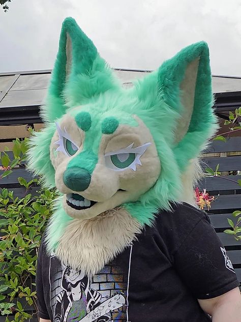 Fursuit Design Ideas, Fursuit Eyes Ideas, Fleece Fursuit, Green Fursuit, Yellow Fursuit, Mouse Fursuit, Cool Fursuits, Fox Fursuit, Dog Fursuit