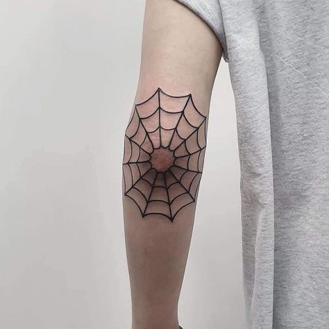 Tattoo Ideas Spider Web, Elbow Spider Web Tattoo, Spiderweb Elbow Tattoo, Tattoo Spider Web, Spider Web Tattoo Elbow, Tattoos Spider, Tato Tradisional, Small Wave Tattoo, Spider Web Tattoo