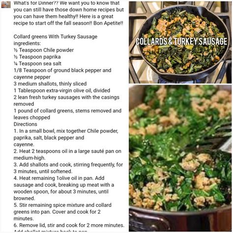 JJ Smith Collard greens Turkey Sausage Recipes, Jj Smith, Sausage Ingredients, Healthy Family Dinners, Easy Healthy Meal Prep, Turkey Sausage, Collard Greens, Healthy Families, Sausage Recipes