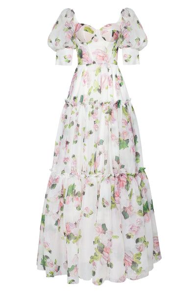 Floral dresses - Jardin de Fleurs ➤ Milla Dresses | USA, Worldwide delivery Evening Organza Maxi Dress With Floral Print, Floor-length Organza Maxi Dress For Garden Parties, Bridgeton Wedding, Milla Dresses, Sheer Sleeve Dress, Princess Prom Dresses, Dress Weights, Pakaian Feminin, A Line Prom Dresses