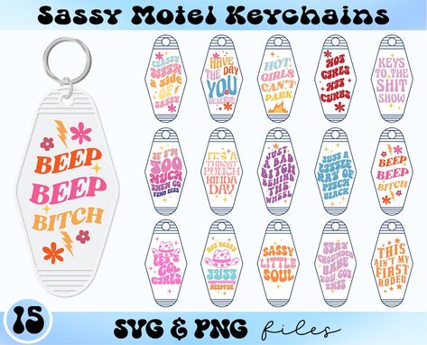 Cricut Keychain Svg, Funny Keychain Ideas, Funny Motel Keychains, Motel Keychain Svg Free, Hotel Keychain Ideas, Motel Keychain Ideas, Crichton Ideas, Motel Keychain Svg, Cricut Keychains