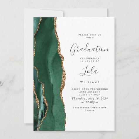 Create your own Invitation | Zazzle Green Graduation Invitations, Emerald Green Graduation Party, Green And White Graduation Party Ideas, Graduation Party Green, Invitation Design Birthday, Degree Party, Green Graduation Party, Bio Aesthetic, Gold Graduation Party