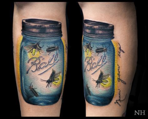 Nicholas Hart @ Deep Roots Tattoo in Seattle, WA http://nickharttattoo.tumblr.com/ Mason Jar Tattoo Fireflies, Mason Jar With Fireflies Tattoo, Human Doodle, Mason Jar Tattoo, Body Doodles, Jar Tattoo, Firefly Tattoo, Pretty Piercings, Roots Tattoo