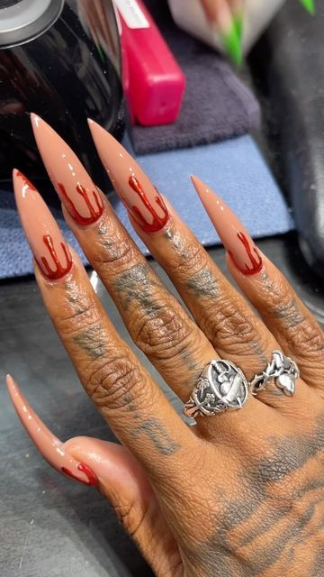 𝓜𝓪𝓻𝓵𝓮𝔂 💋 on Instagram: "Carrie inspired nails! 👑🩸 & how CUTE are these @etahlove rings!? Use my code: THEGLAMGOTH15 to save some moneyssss" Carrie Nails, Inspired Nails, Use Me, Nail Inspo, Carry On, Coding, Nails, On Instagram, Instagram