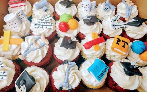 Physical Therapy graduate cupcakes Physical Therapy Cupcakes, Physical Therapy Party Ideas, Physical Therapy Graduation Party, Physical Therapy Cake, Graduate Cupcakes, Nurse Cupcakes, Destination Wedding Welcome Bag, Pinning Ceremony, Doctor Of Physical Therapy