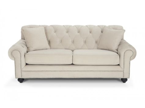 'Victoria' cream chesterfield from Bob's Discount Furniture $549 Nailhead Furniture, Nailhead Sofa, Cheap Couch, Living Room Sofa Design, Bob's Discount Furniture, Comfortable Furniture, House Inside, Living Room Remodel, Mattress Store