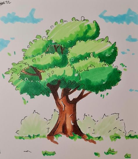 Tree Drawing Marker, Tree Drawing Alcohol Markers, Planting Trees Drawing, Forest Marker Drawing, Quick Tree Sketch, How To Draw Trees, Sketch Beautiful, Draw Trees, Art Supplies List