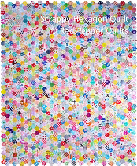 Scrappy Hexagon Quilt - English Paper Pieced | © Red Pepper Quilts 2019 #englishpaperpiecing #hexagonquilt #scrapquilt Scrappy Epp Quilt, Vintage Hexagon Quilt, Scrappy Hexagon Quilt Ideas, Scrap Quilt, Hand Pieced Quilts, Patchwork Quilt, Red Pepper Quilts, Hexagon Patchwork, Irish Chain Quilt