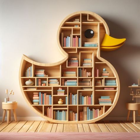 Duck shaped bookshelf design Book Rack Design, Animal Furniture, English Library, Large Bookcase, Book Cases, Book Rack, Bedroom Door Design, Bookcase Design, Kids Room Furniture