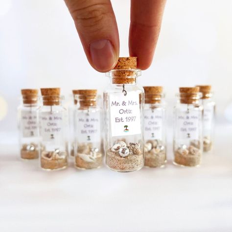 Set of Custom Wedding Favors Beach Party Favors Beach - Etsy Small Gifts For Wedding Guests, Sand In A Bottle, Wedding Favors Beach, Gold Party Favors, Wedding Anniversary Favors, Beach Party Favors, Wedding Favours Magnets, Anniversary Party Favors, Seashell Wedding