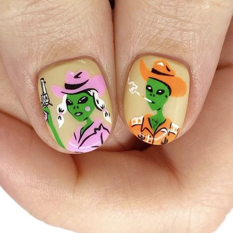 Hand Painted Nail Art Creative, Wes Anderson Nails, Funny Nail Art, 60s Nails, Boy Nails, Hand Painted Nail Art, Accepting New Clients, Western Nails, Crazy Nail Art