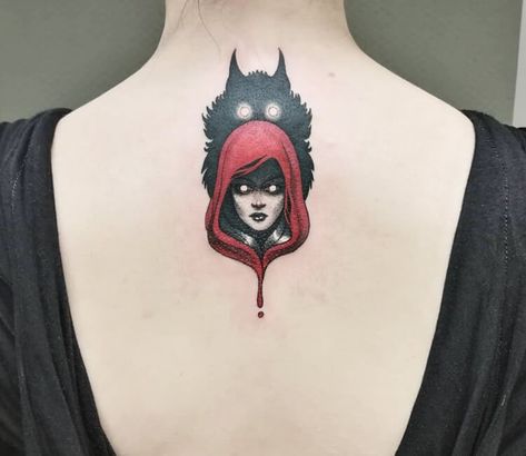 Tattoo photo - Red riding hood tattoo by Aneta Juchimowicz Red Riding Hood Tattoo Ideas, Red Riding Hood Wolf Tattoo, Black Red Tattoo Design, Red Hood Tattoo, Unlucky Tattoo, Little Red Riding Hood Tattoo, Red And Black Ink Tattoos, Black And Red Tattoo Design, Red Riding Hood Tattoo