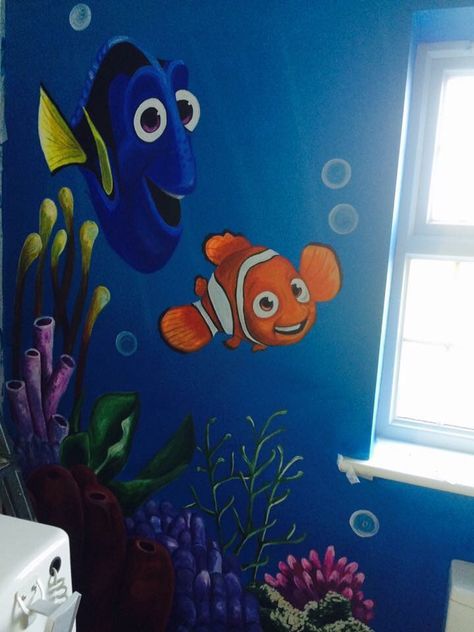 Finding nemo mural by Janine smith Finding Nemo Mural, Finding Nemo Room Decor, Nemo Mural, Finding Nemo Painting, Ocean Bedroom Kids, Nemo Bathroom, Diy Nursery Furniture, Disney Themed Bedrooms, Spring Home Decor Ideas