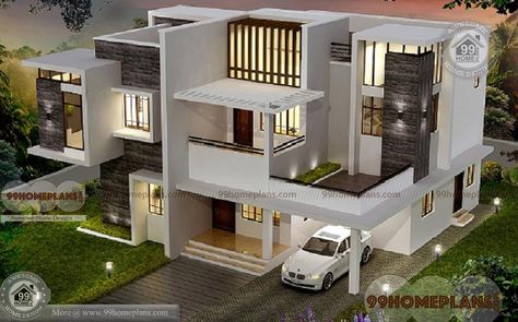 Attractive House plan Ideas with 3D Elevation - 4 Bedroom, Kerala style Contemporary Homes For Sale Its Designs - 2 Story -Above 2000 sq ft, With Royal Look House Plans 2000 Sq Ft, House Structure Design, Two Storey House Plans, House Structure, Small House Design Architecture, Plan Elevation, Bungalow Floor Plans, Indian House Plans, House Outer Design