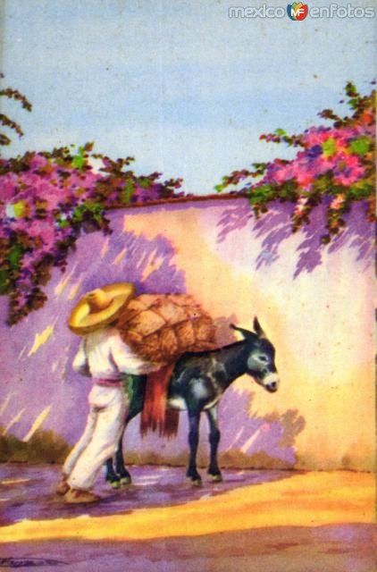 Asunto Típico Mexicano, un hombre esta tomando su burro para un paseo. porque no tienen muchos coches. Mexican Calendar, Lowrider Arte, Mexican Art Painting, Mexican Man, Mexican Paintings, Calendar Art, Latino Art, Mexico Art, Vintage Mexico