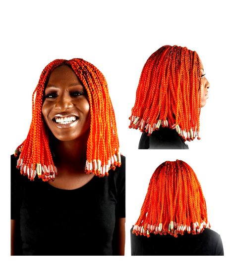 Braids 12inches Orange Beaded Highlight Beaded Wig, Blue Braids, Orange Highlights, Black Highlights, Blue Beauty, Black Braids, Beauty And Personal Care, Wigs, Braids