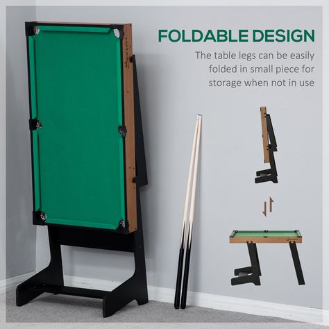 Our pool table from Soozier is made of the same green felt as authentic tables with their fleece top to keep the balls rolling smoothly. The cushions of the edges help the balls bounce so you can make perfect shots just like the pros. When you don't feel like using the table, the legs can be easily folded up to be stored in any room, under your bed or above a closet. This small pool table is perfect to work on your accuracy and is perfect for when you challenge your friends. Pool Table Convertable, Game Movie Room, Small Pool Table, Portable Pool Table, 2024 Healing, Diy Pool Table, Billard Table, Pool Table Design, Mini Pool Table