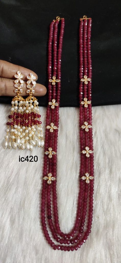 Ruby Mala Beads, Crystal Beads Jewelry Indian, Ruby Mala Jewellery Designs, Beads Haram Gold, Ruby Beads Jewellery Indian, Ruby Beads Necklace Designs, Gold Zumaka, Red Beads Jewellery, Ruby Beads Mala