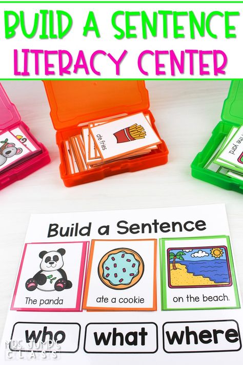 Engaging sentence building activity to teach your students about sentences and their parts. This color-coded resource is perfect for K-1 literacy centers. Sentence Building Activities Free, Build A Sentence Free Printable, Sentence Building Games, Build A Sentence, Science Videos For Kids, Deanna Jump, Sentence Building Activities, Making Sentences, Sentence Activities