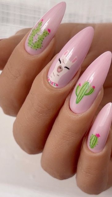 Llama Nails Designs, Llama Nails, Cactus Nails, Aesthetic Cactus, Dip Nail Colors, Ideas Uñas, Western Nails, Mauve Nails, Boho Nails