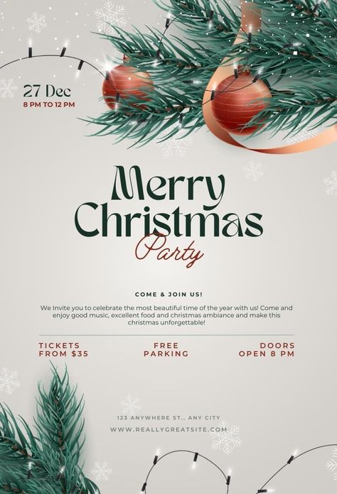 Christmas Brochure, Christmas Flyer Template, Holiday Party Invitation, Free Brochure Template, Christmas Invitation, Template Christmas, Christmas Flyer, Gold Holiday, Event Flyer Templates