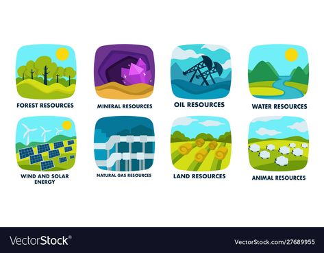 Natural Resources Images, Isolated Icons, Natural Resource, Renewable Sources, Oil And Water, Icons Design, Natural Resources, Solar Energy, Ecology