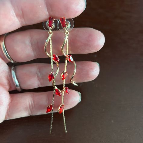 Red And Gold Earrings, Gem Setting, Gold Jewelry Prom, Bracelet Rope, Flame Princess, Fairy Jewelry, Heart Crystal, Prom Jewelry, Earrings Ring