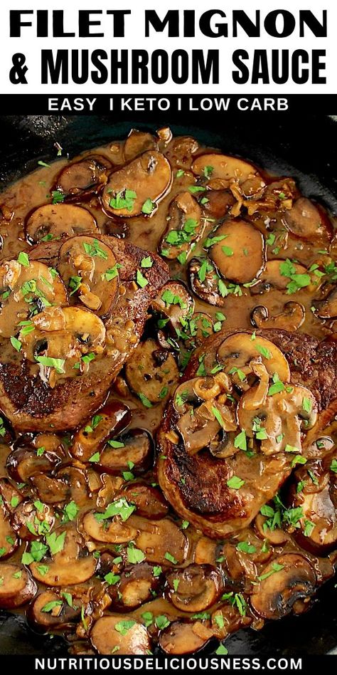 This mouth-watering Filet Mignon with Mushroom Sauce is cooked to juicy perfection and topped with a flavorful white wine sauce. It's an easy and elegant dish, perfect for special occasions. Mushroom White Wine Sauce, Beef With Mushroom, Mignon Steak, Filet Mignon Recipes, Filet Mignon Steak, Beef Filet, Steak And Mushrooms, White Wine Sauce