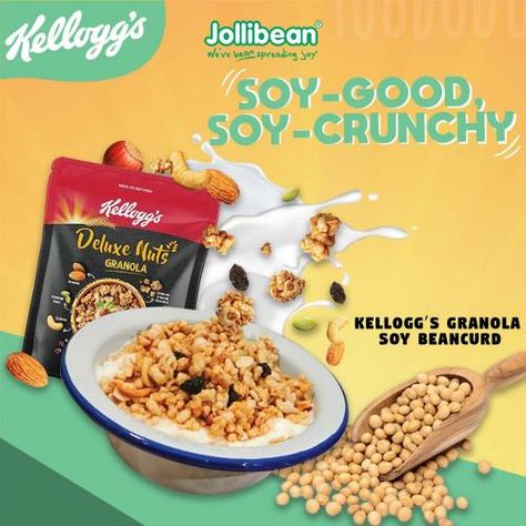 Jollibean Kellogg's Deluxe Nuts Granola Sports Banner, Bean Curd, Aesthetic Food, Granola, Banner Design, Nuts, Oatmeal, Sports, Design