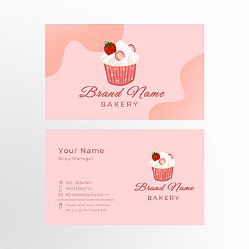 Cupcake Background, Food Birthday Party, Cupcake Business Cards, Bakery Business Cards Templates, Strawberry Illustration, Pink Template, Cake Business Cards, Baking Shop, Retro Invitation