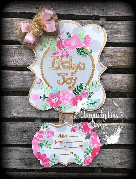 Baby Girl Door Hanger, Baby Door Wreaths, Door Hanger Hospital, Nursery Door Hanger, Hospital Door Hanger Girl, Hospital Door Signs, Door Hanger Baby, Baby Door Hanger, Nursery Door