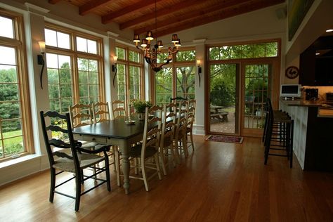 Garage opening on right and addition on left. Perfect 23x14. Sunroom Dining Room, Dining Room Addition, Sunroom Dining, Family Room Addition, 4 Season Room, Four Seasons Room, Sunroom Addition, Kitchen Addition, Room Addition