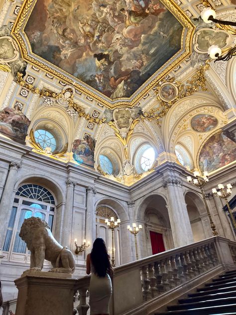 palace real de madrid palacio beautiful magical royal royalty painting ceiling details gold amazing spectacular Royal Palace Of Madrid, Palace Of Madrid, Royal Room, Spain Aesthetic, The Royal Palace, Senior Trip, Royal Palace, Spain And Portugal, Madrid Spain