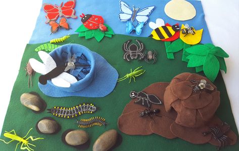 2 in 1 set Bug's Life sensory bin and felt board kit.  Daycare ECE literacy circle time bug ant spider ladybug butterfly habitat insect by twiganddaisy on Etsy Provocation Ideas, Literacy Circles, Habitats Projects, Mini First Aid Kit, Butterfly Habitat, Recycled Crafts Kids, Insects Theme, Homeschool Projects, Playdough Activities