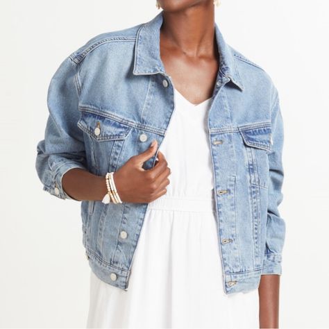 Never Worn And In Perfect Condition! Oversized Jean Jacket, Pleated Jacket, Oversized Jeans, Oversized Denim Jacket, Blue Denim Jacket, Bow Detail Dress, Oversized Jacket, Spring Jackets, Denim Jacket Women