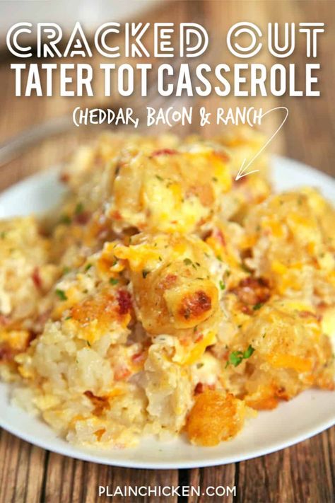 Cracked Out Tater Tot Casserole, Ranch Potato Casserole, Frozen Tater Tots, Low Fat Soups, Tater Tot Casserole Recipe, Cracked Out, Tater Tot Recipes, Tater Tot Casserole Recipes, Tot Casserole