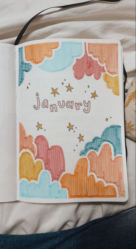 Aesthetic Diary Ideas Cover, Journal Front Cover Ideas Aesthetic, Aesthetic Cover Pages, Aesthetic Cover Page Ideas, Notebook Design Ideas Pages, January Cover Page, Sampul Notebook, Ideas Portadas, Creative Book Cover Designs