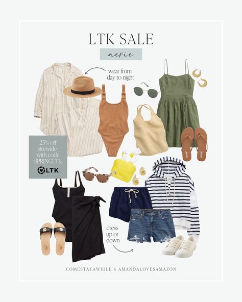 LTK spring sale alert! Get ready for spring break with 25% off sitewide at Aerie! The cutest dresses, beach looks, swimsuits, and cozy outfits for spring! Sale ends today! Spring break outfits 2024. Beach vacation outfit inspo. Follow Comestayawhile for authentic, realistic DIY from a self taught mom working hard to upgrade her neutral modern farmhouse home on a budget. Follow Amandalovesamazon for all the best deals on neutral home decor, trending fashion finds, and budget friendly beauty items Moisture-wicking Relaxed Fit Swimwear For Beach, Athleisure Moisture-wicking Swimwear For Vacation, Athleisure Swimwear, Bra Friendly For Beach, Aerie One Piece Swimsuit, Urban Outfitters Swimwear For Spring Pool Season, Quarter Zip Hoodie, Beach Vacation Outfits, Spring Break Outfit, Cozy Outfit