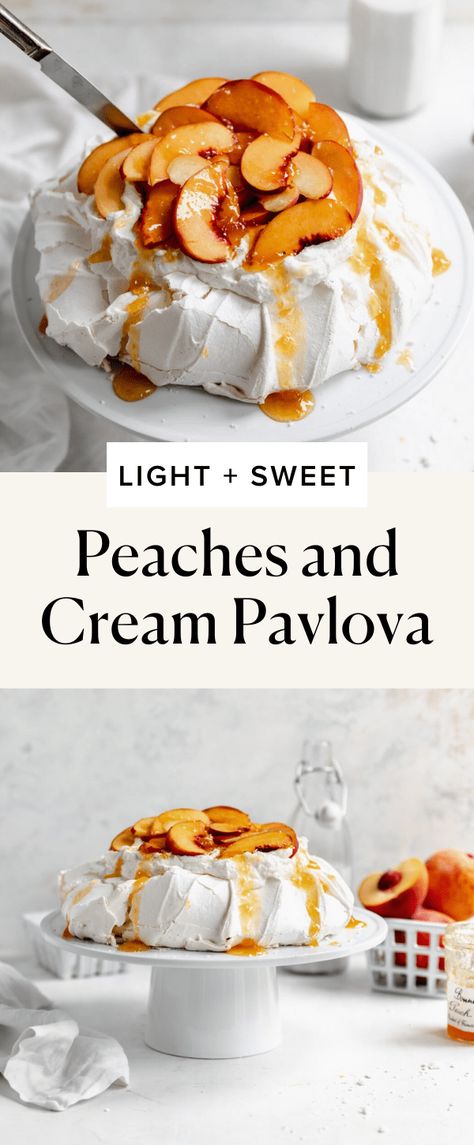 Dessert Peaches, Peaches And Cream Dessert, Cream Cheese Sugar Cookies, Peach Dessert, Broma Bakery, Juicy Peach, Pavlova Recipe, Summer Baking, Peach Desserts