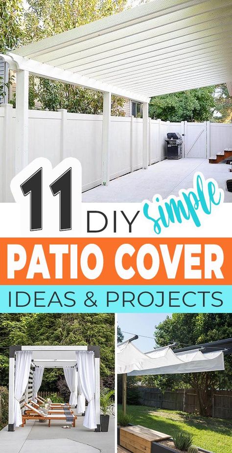 Check out all these great patio cover ideas! Whether you are looking for cheap, temporary options, or you want to add a full attached cover, we have tutorials for you that literally anyone can make. Cover Patio Ideas, Backyard Covered Patio Ideas, Backyard Cover, Patio Cover Ideas, Patio Ideas Backyard, Diy Patio Cover, Backyard Wedding Decorations, Backyard Covered Patios, Cover Patio