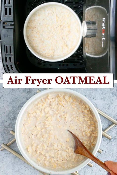 Creamy Air Fryer Oatmeal with rolled oats is the most easiest, fool proof, hands free method to make oatmeal | air fryer oatmeal recipes Oatmeal Air Fryer, Air Fryer Oatmeal, Oatmeal How To Make, Make Oatmeal, Healthy Oatmeal Recipes, Cooking Oatmeal, Breakfast Oatmeal Recipes, Sweet Potato Waffles, Sweet Breakfast Treats