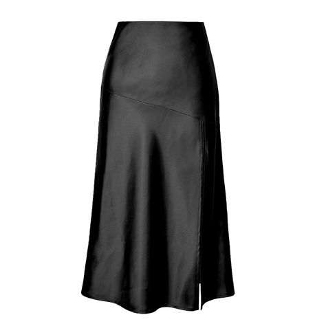 Style: ElegantFit: RegularFabric: SatinPattern: SolidElement: SplitDress/Skirt Length: MidiRise: High RiseProduct Type: Satin,A Line,SplitMain Composition: PolyesterSeason: Summer Socialite Style, Long Skirt Fashion, Split Skirt, Satin Midi Skirt, Langer Rock, Split Dress, Satin Skirt, Summer Fabrics, Women Skirts Midi