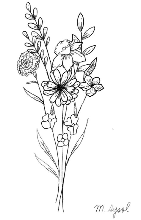 Carnation And Daffodil Flower Tattoo, Gladiolus And Daffodil Tattoo, Daffodil And Carnation Tattoo, Carnation And Daffodil Tattoo, Wildflower Bouquet Tattoo, Woodland Tattoo, Carnation Drawing, Gladiolus Flower Tattoos, Daffodil Flower Tattoos