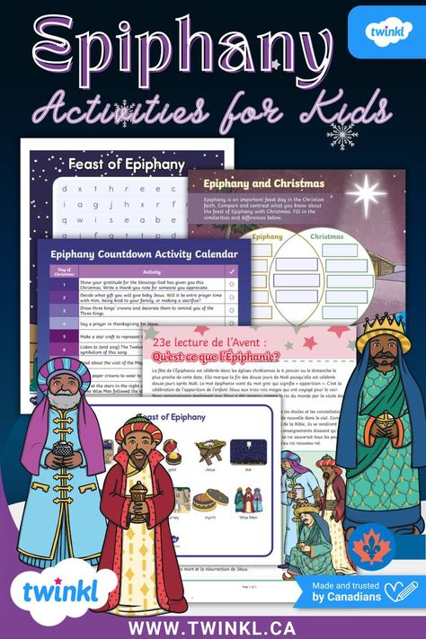 Twinkl’s Epiphany activities for kids on a Christmas background with original Twinkl illustrations. Epiphany Lessons For Kids, Epiphany Activities For Kids, Epiphany Traditions, Epiphany Crafts, Countdown Activities, Crown Making, The Three Kings, We Three Kings, Festive Crafts